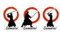 Japanese Samurai Warriors Silhouette. Vector illustration. Royalty Free Stock Photo