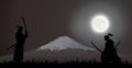 The Japanese Samurais Fighting, Fujiyama Royalty Free Stock Photo