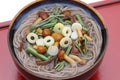 Japanese Sansai udon noodles in a bowl Royalty Free Stock Photo