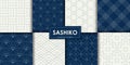 Japanese sashiko seamless pattern vector set, Decorative wallpaper