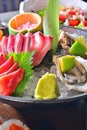 Assorted Japanese salmon sashimi oyster platter Royalty Free Stock Photo