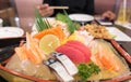 Japanese sashimi set on boat plate Royalty Free Stock Photo