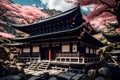 Japanese Temple Sakura Flower Blooming Mountain Retreat