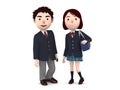 Boy and Girl uniformed school students. 3D illustration