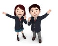 Boy and Girl uniformed school students. 3D illustration