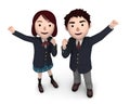 Boy and Girl uniformed school students. 3D illustration