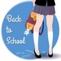 Japanese schoolgirl legs with bag and lettering Back to school. Royalty Free Stock Photo