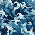 Japanese sea wave pattern with a surrealism touch and realistic marine paintings (tiled)