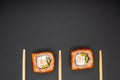Japanese seafood sushi and on black background Royalty Free Stock Photo
