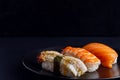 Japanese seafood sushi on black background Royalty Free Stock Photo
