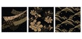 Japanese seamless pattern and Asian elements vector. Wave, peony flower elements in vintage style Royalty Free Stock Photo