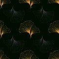 Japanese seamless pattern with Ginkgo leaves on black background. Royalty Free Stock Photo