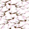 Japanese seamless pattern with sakura branches. Gentle vector endless texture on a white background, dough for fabric, bedding and