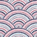 Japanese seigaiha wave pattern. Ethnic print for textiles. Aztec and tribal motifs. Wavy wallpaper drawn by hand. Vector