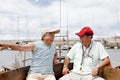 Japanese senior man, yacht hobby friend Royalty Free Stock Photo