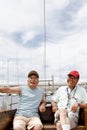 Japanese senior man, yacht hobby friend Royalty Free Stock Photo