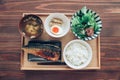 Japanese set lunch, grilled mackerel fish Royalty Free Stock Photo