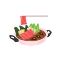Japanese Shabu-Shabu Hot Pot - Traditional Japanese Shabu-Shabu Hot Pot Vector Illustration