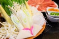Japanese Shabu Shabu raw vegetable and beef