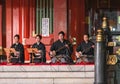 Japanese shamisen players performing at Edo Tokyo Yoichi or Night Market in Kanda Myojin shrine of Akihabara. Royalty Free Stock Photo