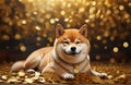 Japanese Shiba Inu dog in golden coins