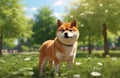 Japanese Shiba Inu dog in summer park