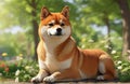 Japanese Shiba Inu dog in summer park