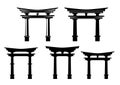 Japanese shinto torii gate black and white vector design set Royalty Free Stock Photo