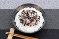 Japanese Shirasu and Umeboshi on rice Royalty Free Stock Photo