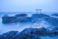 Japanese shrine gate and sea at Oarai city Royalty Free Stock Photo