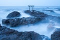 Japanese shrine gate and sea at Oarai city