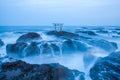 Japanese shrine gate and sea at Oarai city Royalty Free Stock Photo