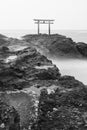 Japanese shrine gate and sea at Oarai city Royalty Free Stock Photo