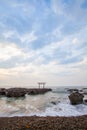 Japanese shrine gate and sea at Oarai city Royalty Free Stock Photo