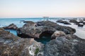 Japanese shrine gate and sea at Oarai city , Ibaraki Royalty Free Stock Photo