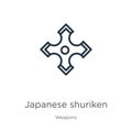 Japanese shuriken icon. Thin linear japanese shuriken outline icon isolated on white background from weapons collection. Line