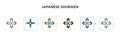 Japanese shuriken vector icon in 6 different modern styles. Black, two colored japanese shuriken icons designed in filled, outline Royalty Free Stock Photo