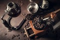 Japanese siphon coffee maker and coffee grinder Royalty Free Stock Photo