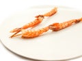 Japanese skewered with Shrimp on white plate. Royalty Free Stock Photo
