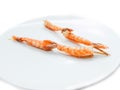 Japanese skewered with Shrimp on white plate.isolated on white Royalty Free Stock Photo
