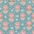 Japanese snow monkeys seamless pattern