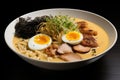 Japanese soup ramen noodles with meat and egg tonkotsu