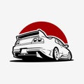 Japanese Sport Car in Red Moon Background Vector Isolated. Best for JDM Tshirt and Sticker Design