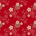 Japanese spring flowers traditional red pattern in oriental style