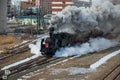 Japanese steam locomotive in winter Royalty Free Stock Photo