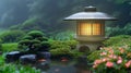 Japanese stone garden with lanterns, place to relax