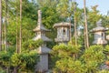 Japanese stone pedestal lanterns, or tachidoro in Japanese. Kanazawa, Japan. Royalty Free Stock Photo