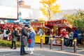 Japanese street food stalls in front of Harajuku Yoyogi park at autumn in Tokyo, Japan