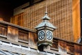 Japanese street lamp on the facade of the building in Kyoto, Japan. Copy space for text.