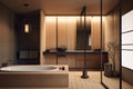 japanese style bathroom, with minimalist design and sleek fixtures Royalty Free Stock Photo